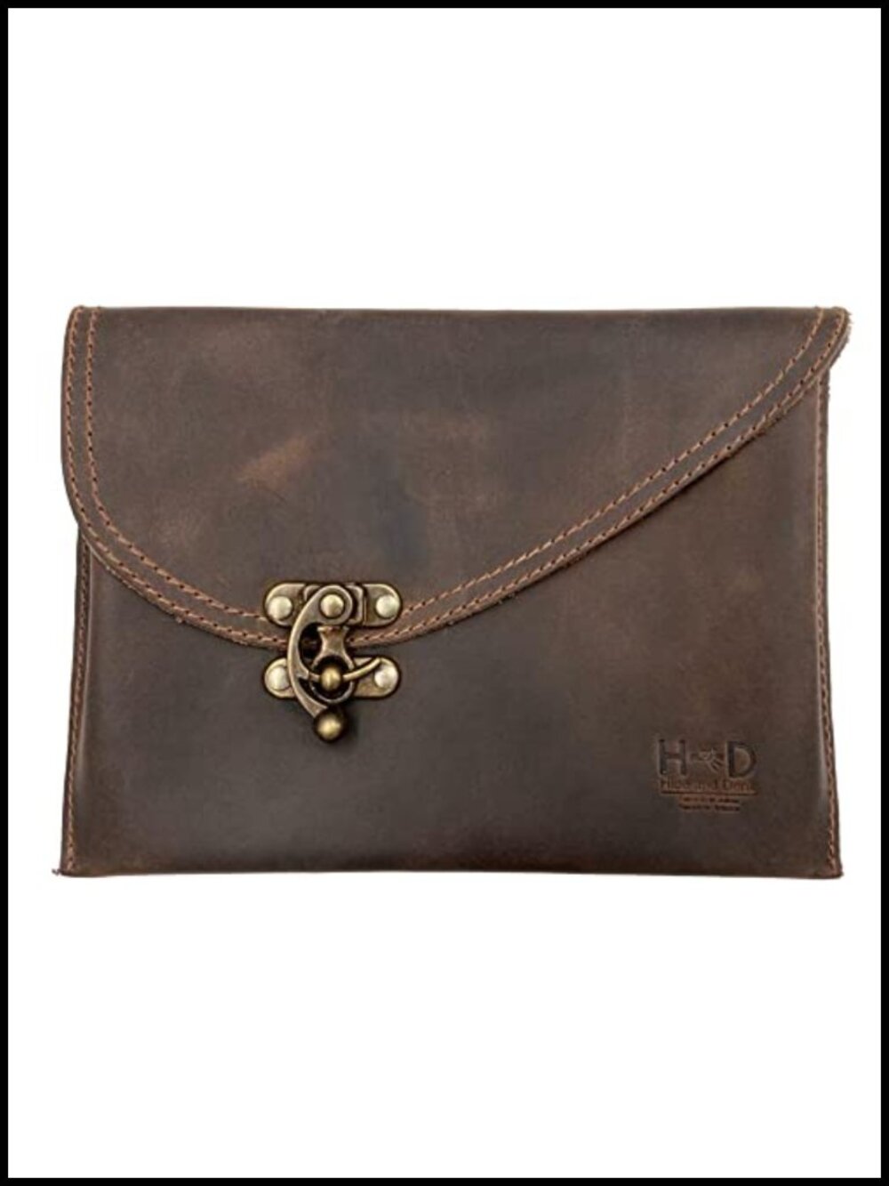 Vintage Style Full Grain Leather Petit Clutch Bag with Wrist Strap